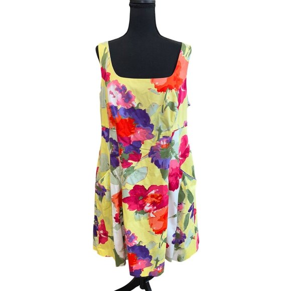 Ralph Lauren Fit Flare Floral Dress Square Neck Pockets Cotton Plus Size 16 - Picture 2 of 14